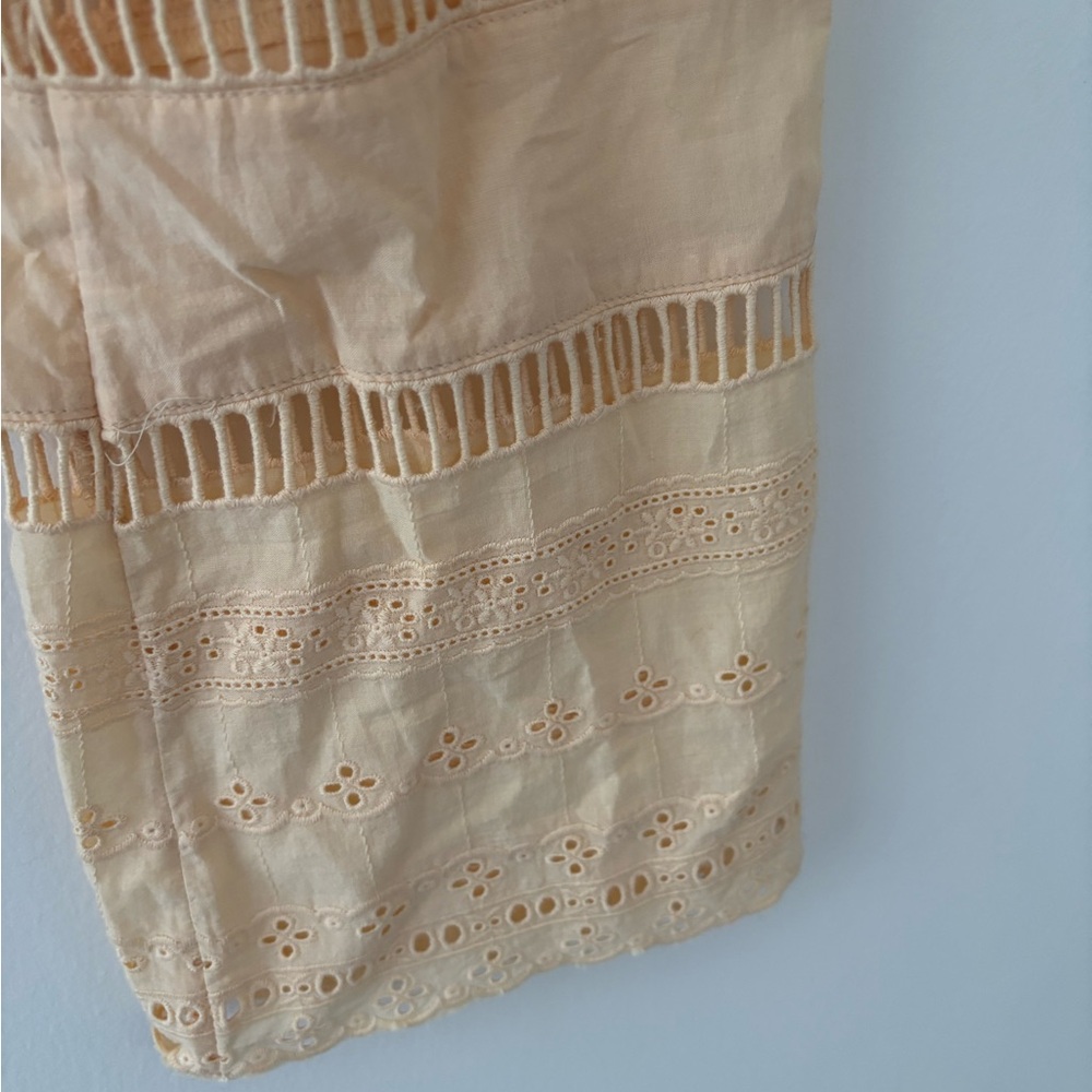 NWOT eyelet crop blouse ruffle trim drawstring crop cotton long sleeve boho top - Picture 5 of 8